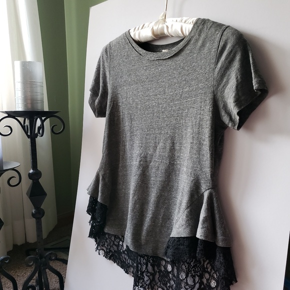 Free People Tops - Free People  Peplum Tee w/ a Lace Bottom 0189